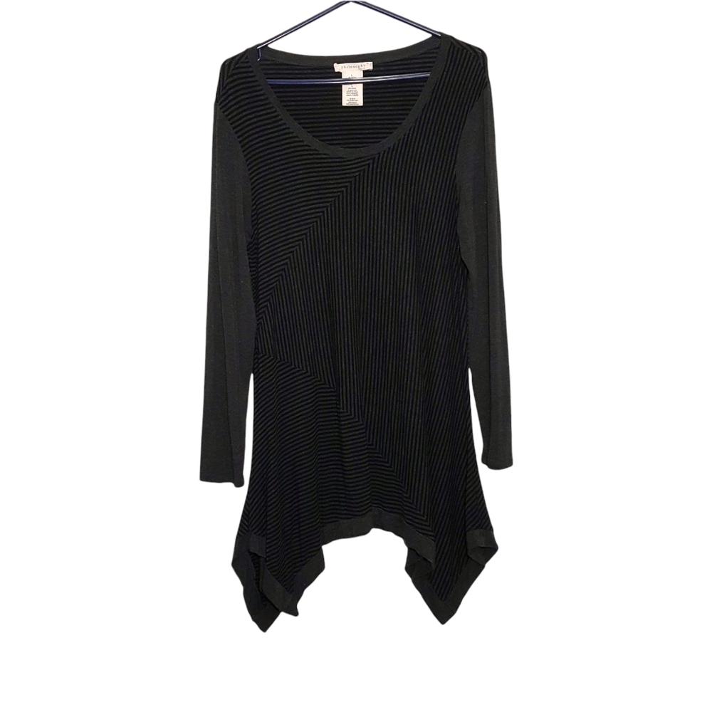 Philosophy | striped long sleeve handkerchief hem top L